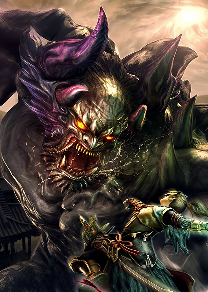 Samurai Warrior Fighting Giant Demon