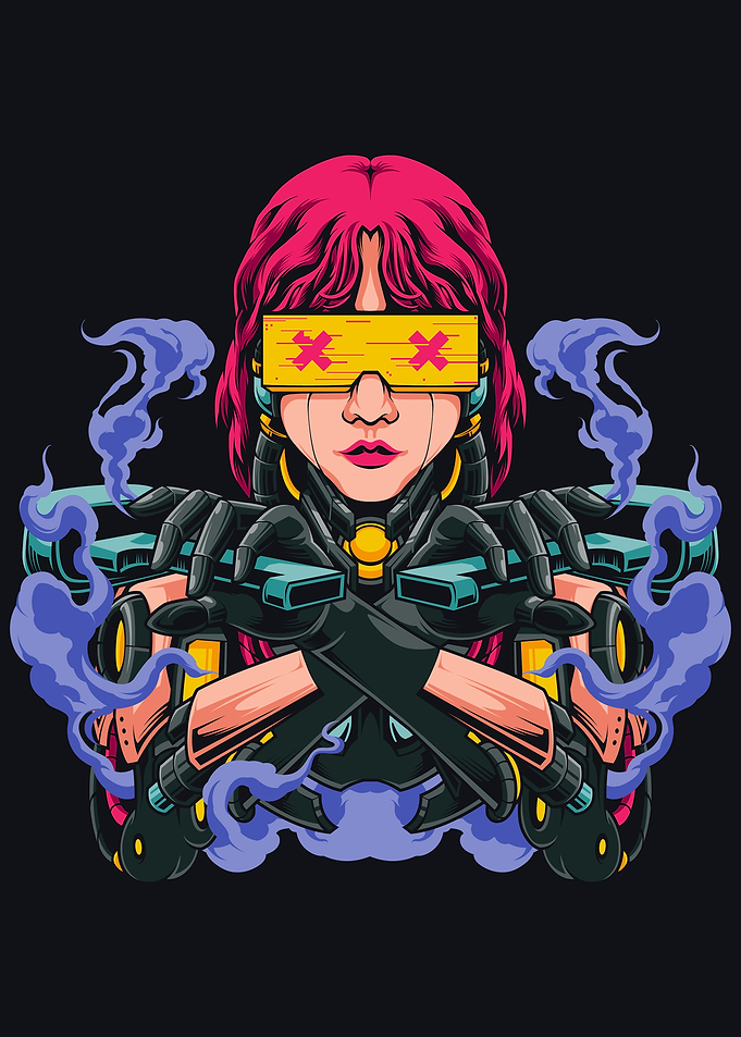 Cyberpunk Cyborg Girl with Neon Visor