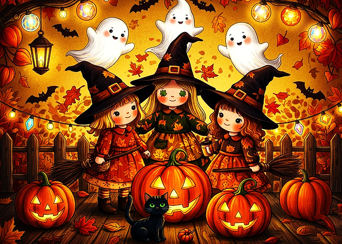 Three Little Witches Halloween Scene