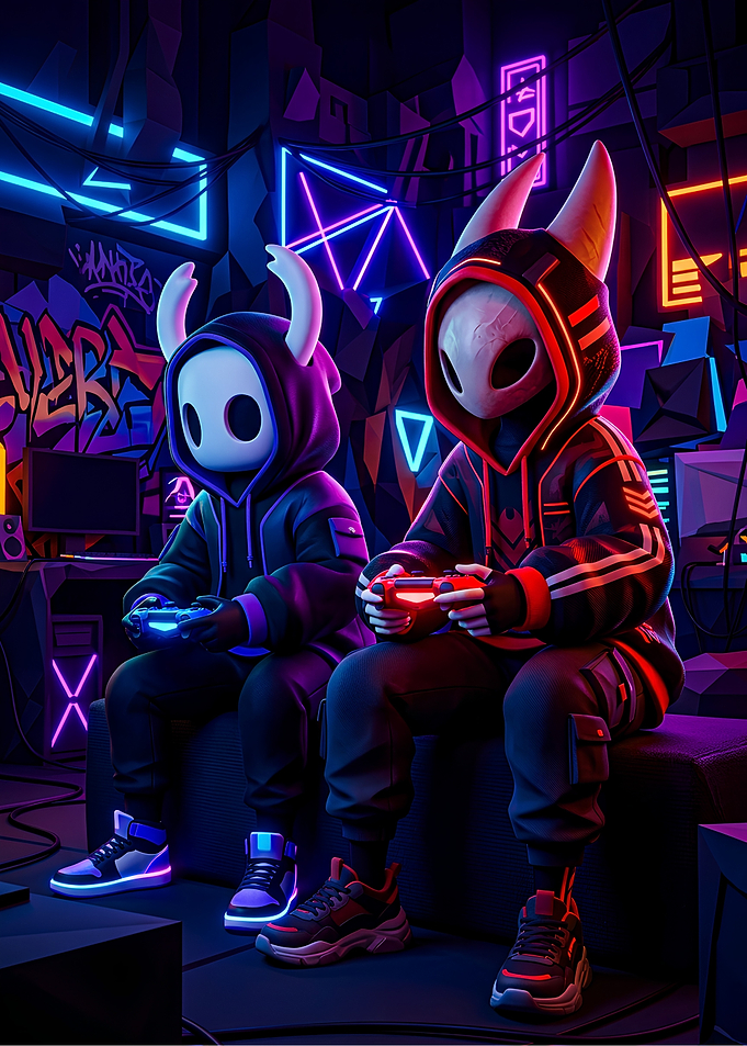 Cyberpunk Gamers with Horned Masks