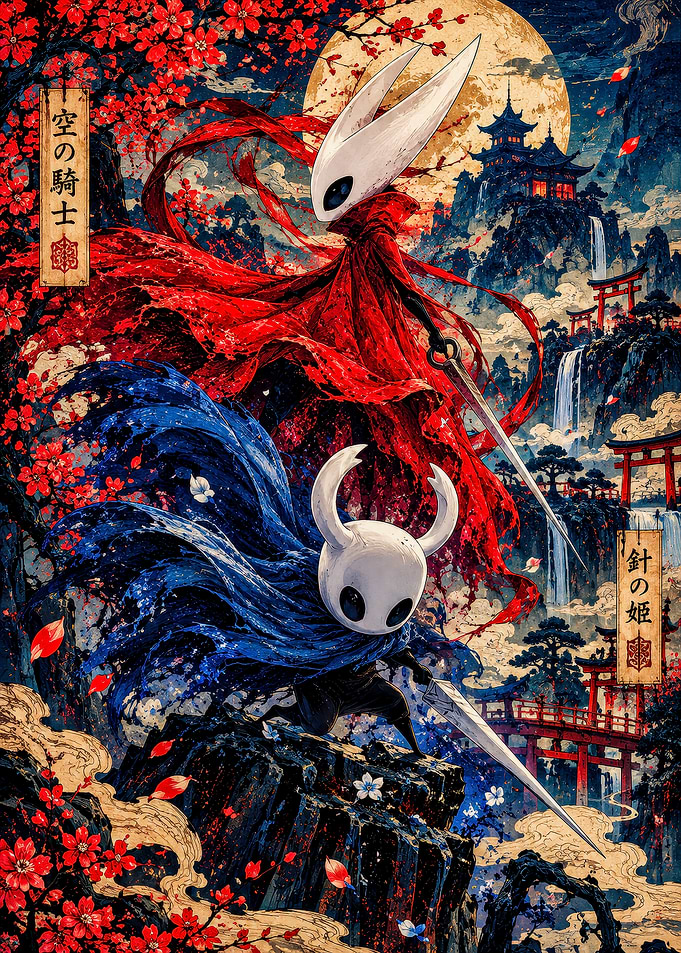 Hollow Knight and Hornet Japanese Art