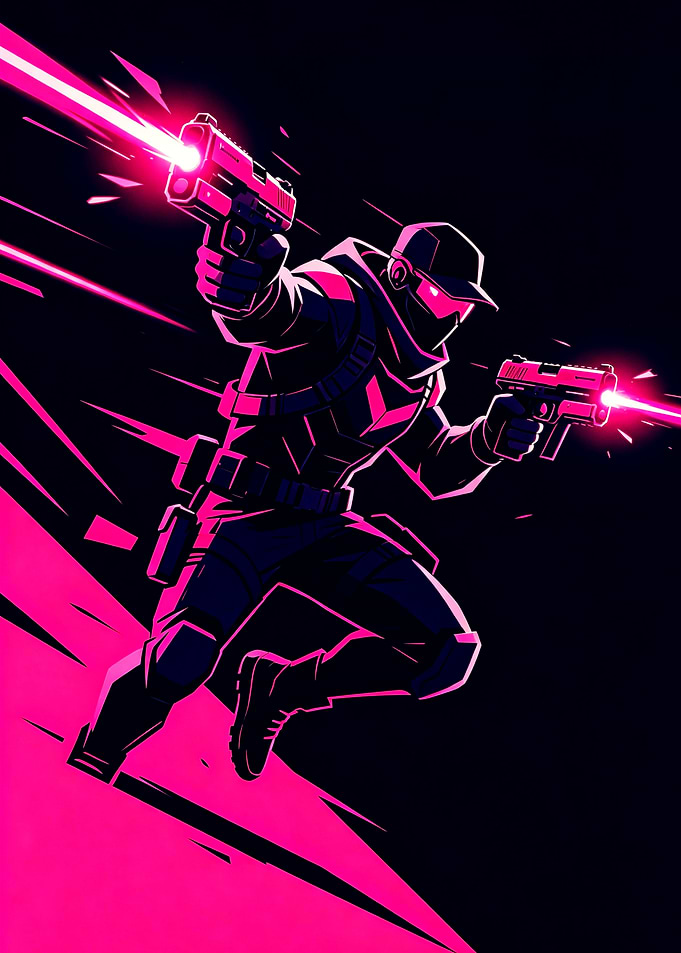 Neon Cyberpunk Soldier Dual Wielding