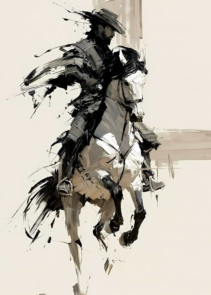 Abstract Cowboy Riding White Horse