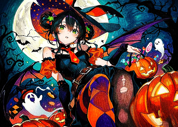 Anime Witch Halloween Illustration