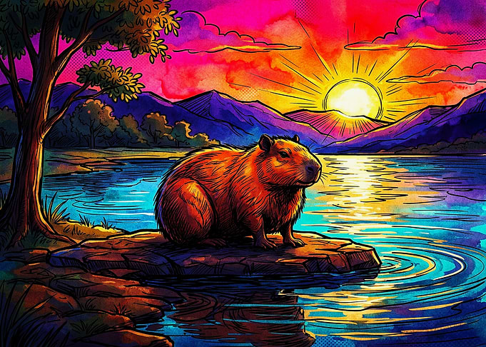 Vibrant Capybara at Sunset