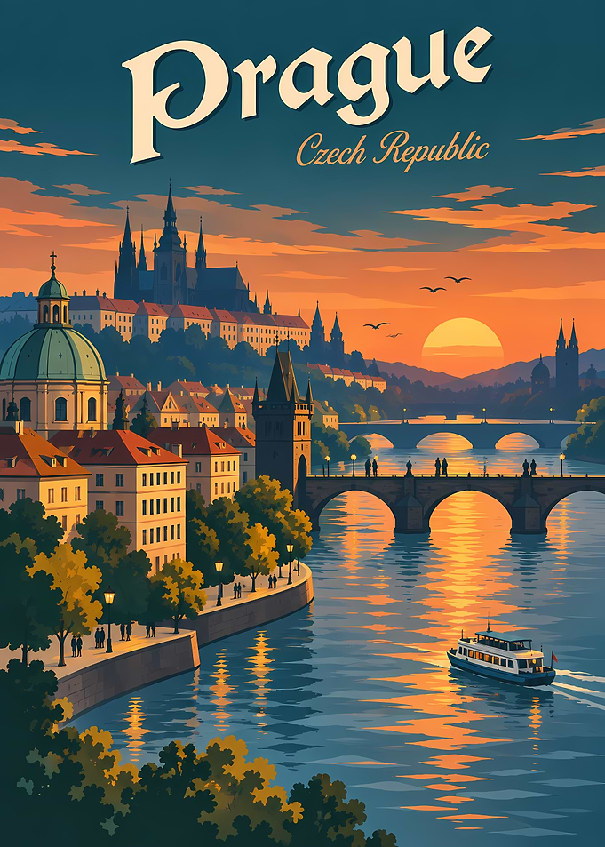 Vintage Travel Poster of Prague