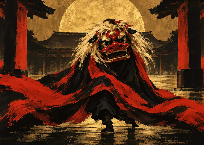 Traditional Japanese Lion Dance Performer