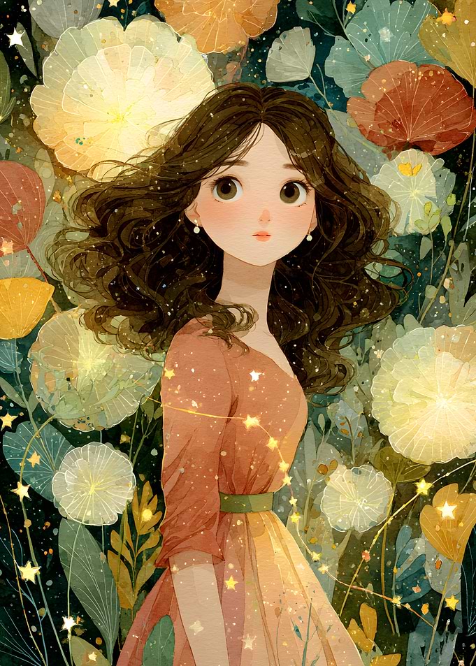 Girl in a Magical Flower Garden