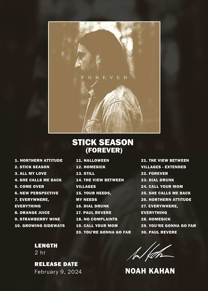 Noah Kahan Stick Season Forever Poster