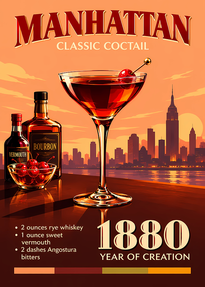 Manhattan Cocktail Vintage Style Poster