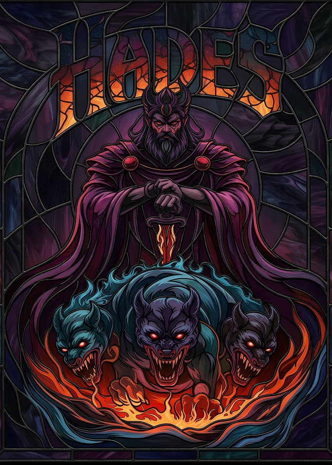Hades and Cerberus Stained Glass Art