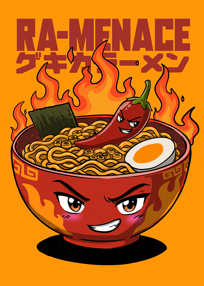 Ra-Menace Spicy Ramen Retro Vintage Hand-Drawn