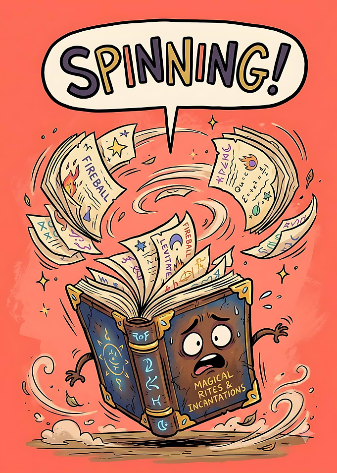 Spinning Magical Spellbook Cartoon