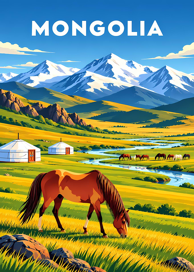 Mongolia Landscape Travel Poster