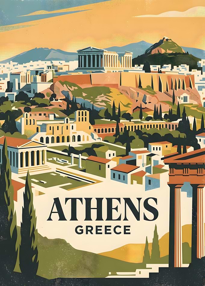 Vintage Travel Poster of Athens Greece