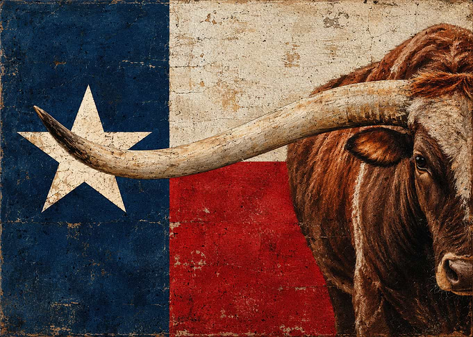 Texas Longhorn Flag Art Lone star
