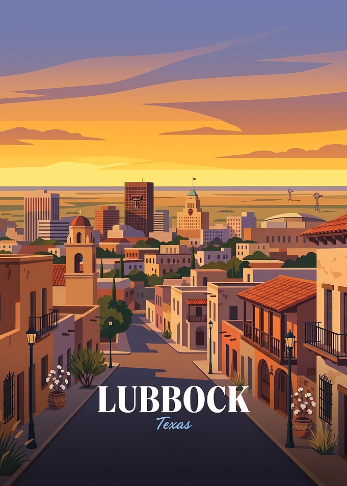 Lubbock Texas Sunset Cityscape Poster