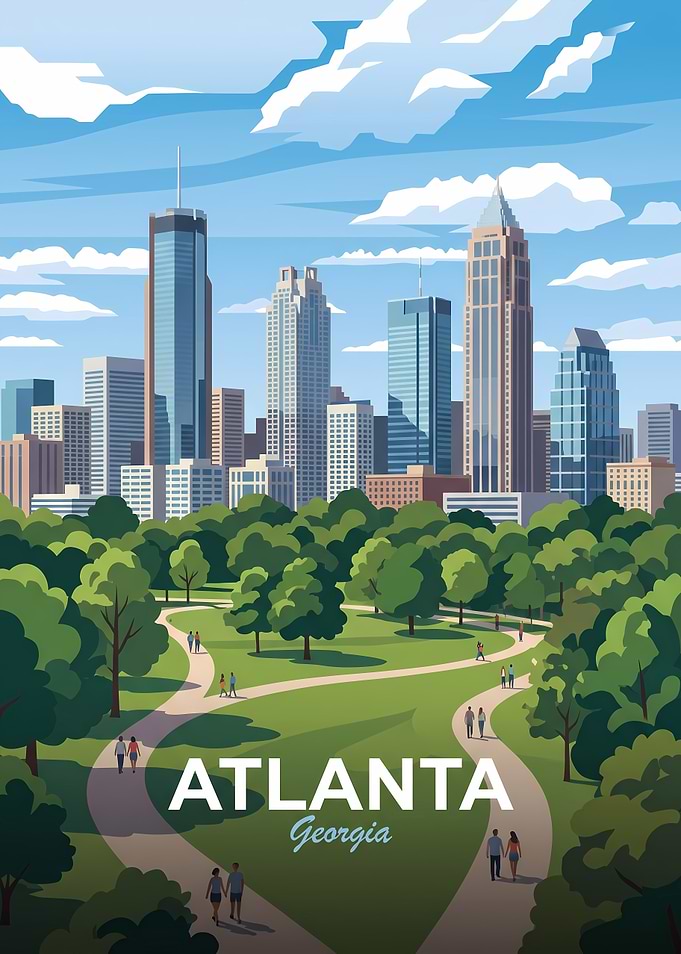 Atlanta Georgia Skyline Travel Poster