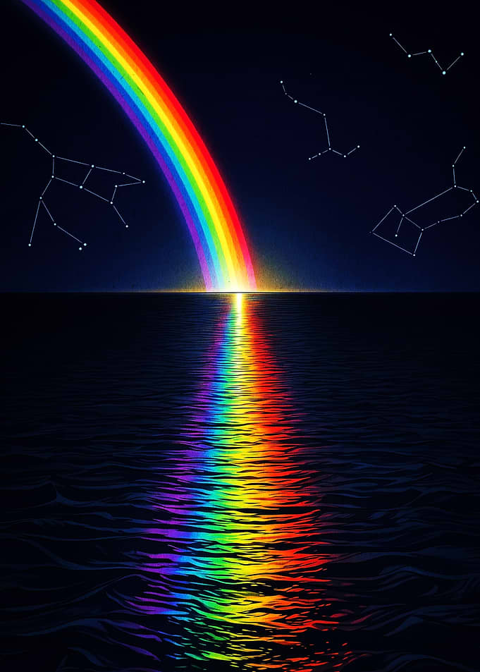 Rainbow Over Dark Ocean Night