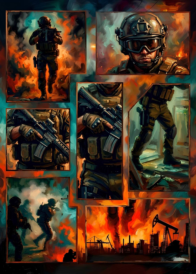 Military Combat Action Comic Montage