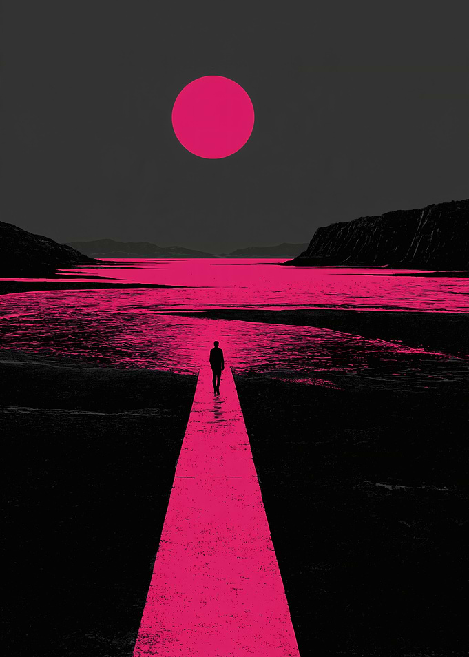 Lone Figure on a Neon Pink Path