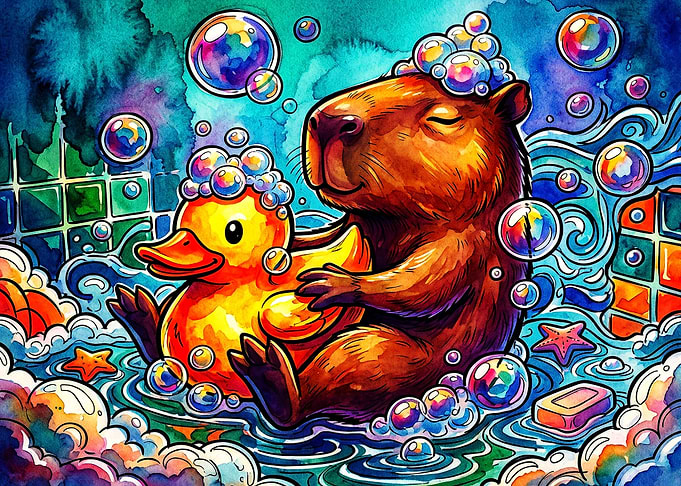 Capybara Taking a Bubble Bath