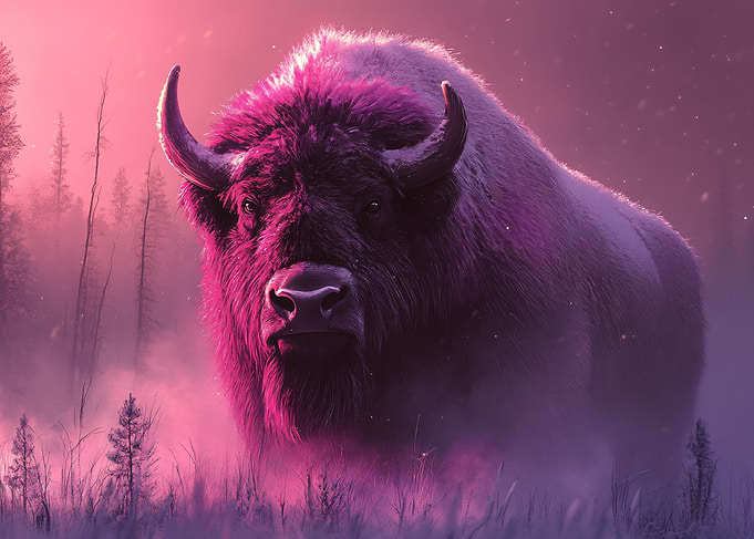 Majestic Bison in Neon Mist