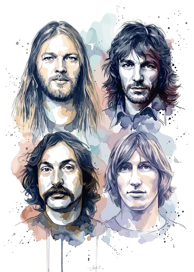 Pink Floyd Band Members Watercolor Portrait