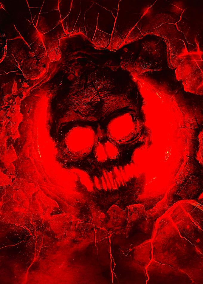 Glowing Red Skull in Cracked Stone