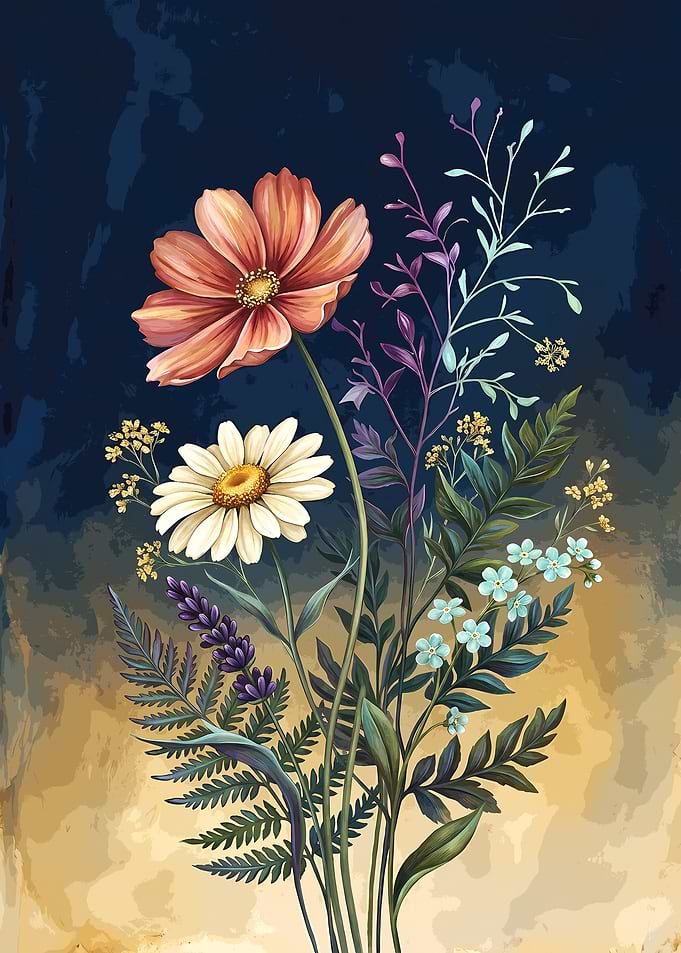 Elegant Wildflower Bouquet Botanical Art