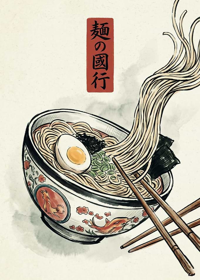 Japanese Ramen Noodles Bowl Food Art Ukiyo e Style