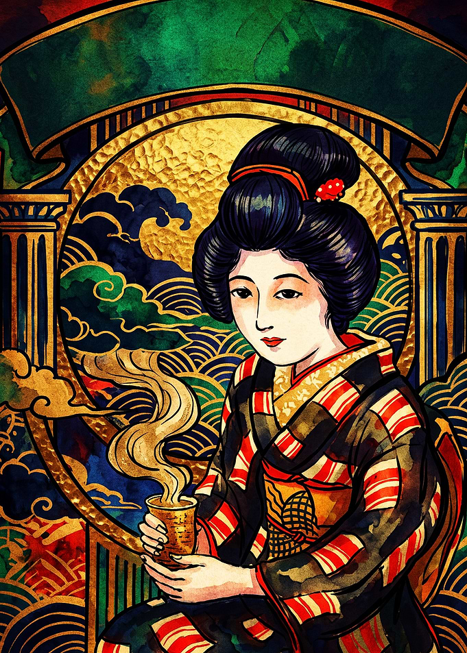 Geisha Drinking Tea Art Print