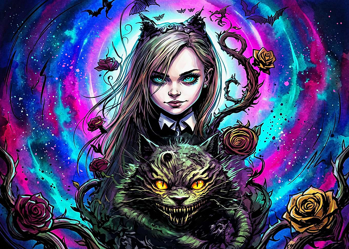 Gothic Girl and Cheshire Cat Fantasy