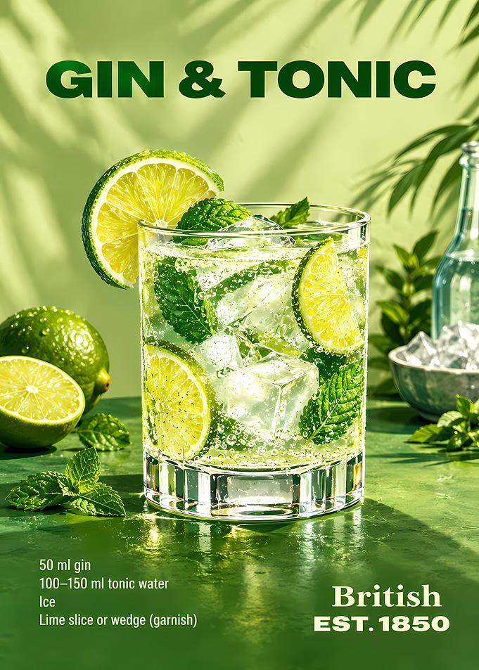 Refreshing Gin and Tonic Cocktail Poster