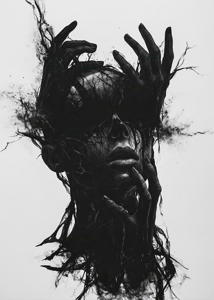 Surreal Dark Portrait with Shadow Hands