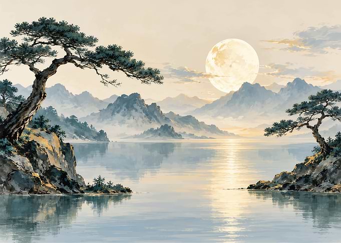 Serene Moonlit Mountain Lake Landscape
