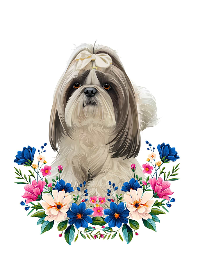 Shih Tzu Dog with Floral Wreath
