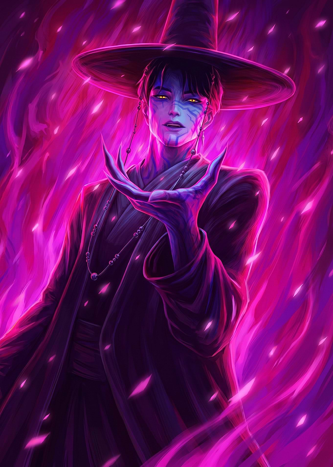 Mystical Sorcerer in Purple Flames