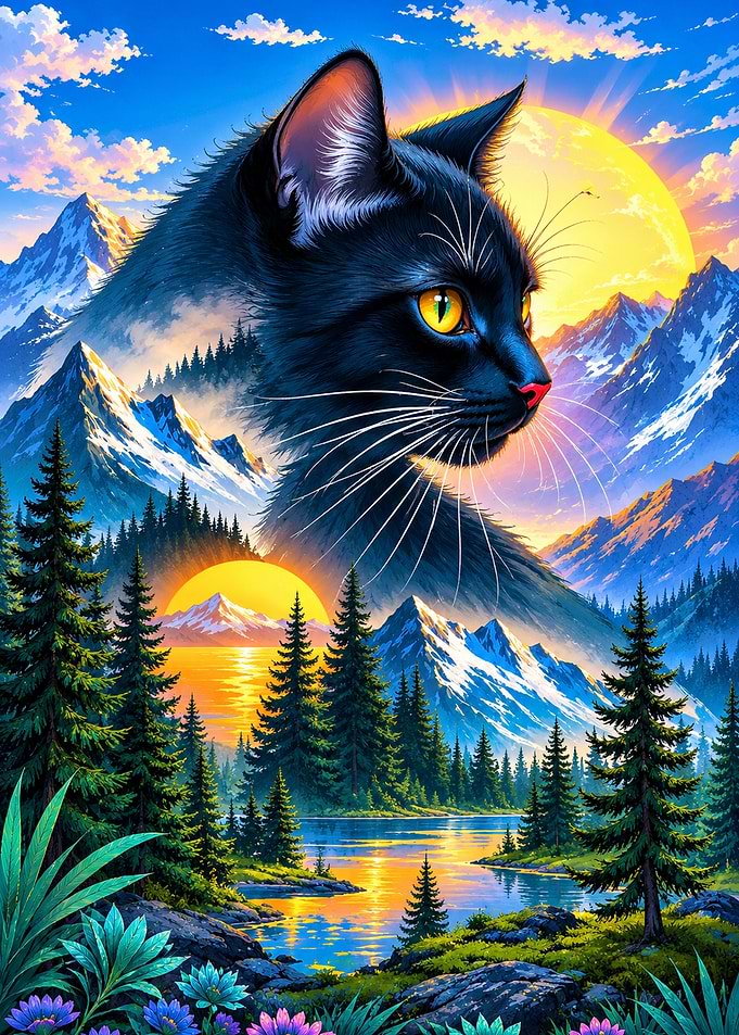 Majestic Black Cat Mountain Landscape