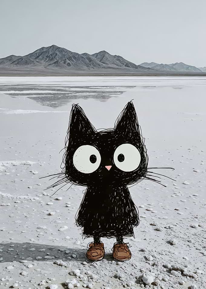 Scribble Black Cat in Desert