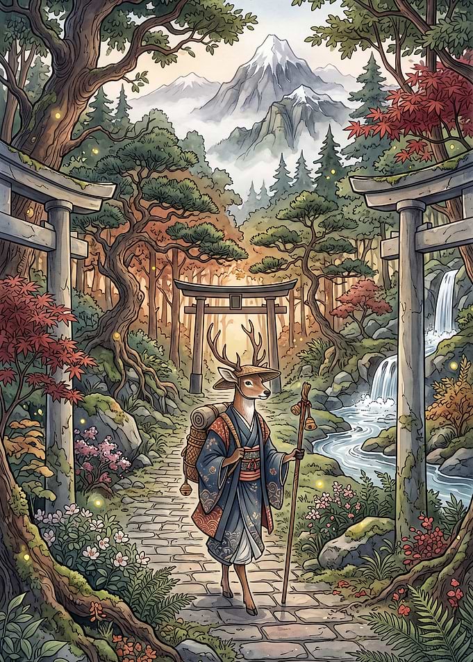 Traveler Deer in Japanese Forest