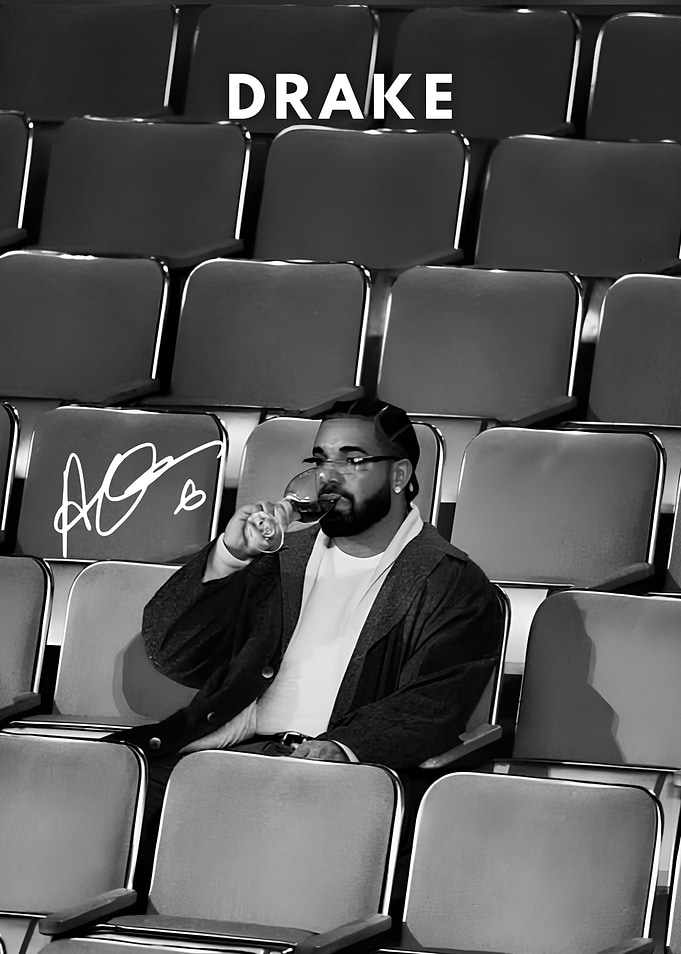 Drake Drinking Wine in Stadium Seating