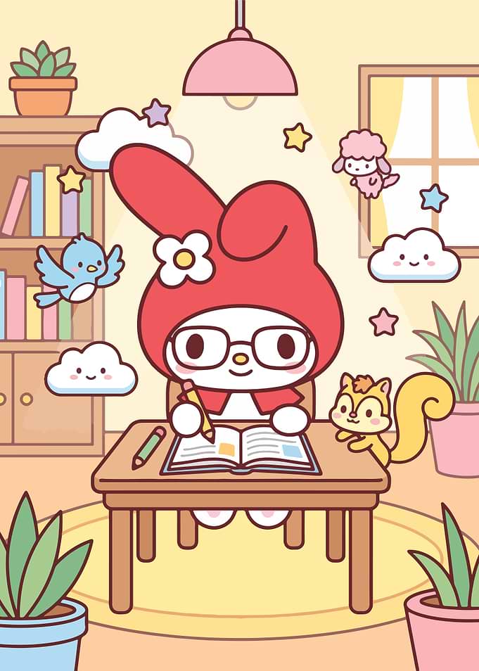 My Melody Studying at Desk