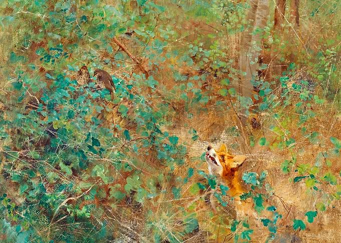 Fox Lurking for Thrushes Painting by Bruno Liljefors