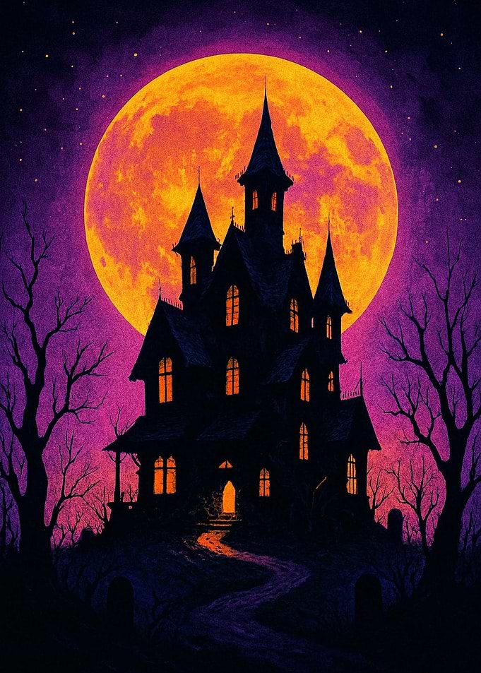 Haunted Mansion Under Full Moon