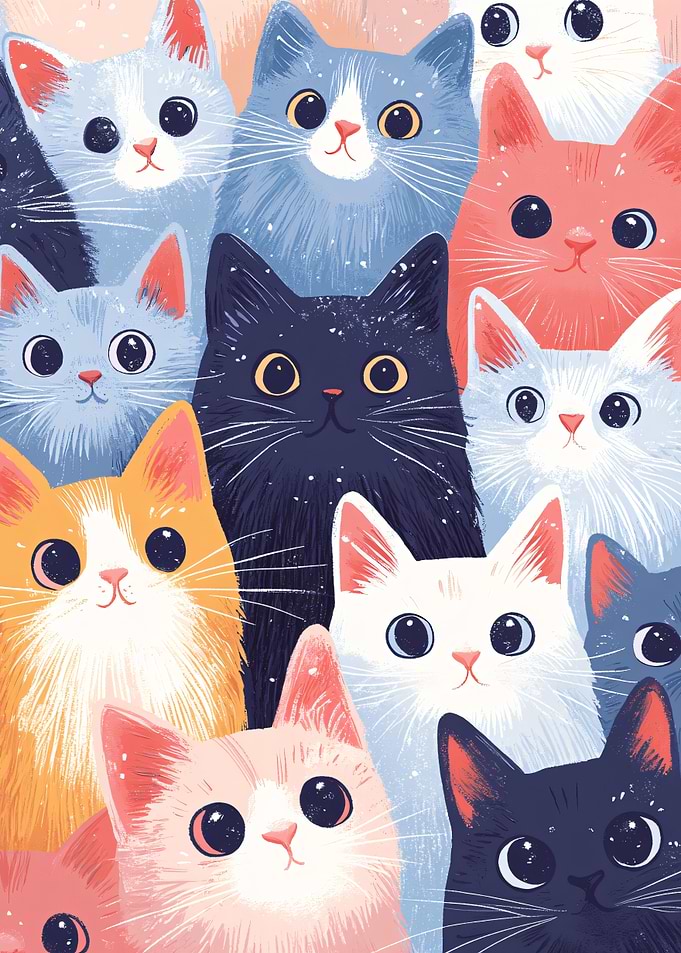 Colorful Crowd of Cute Cats
