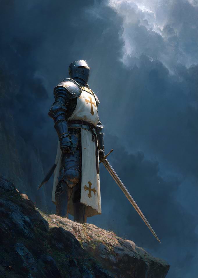 Knight Standing on Rocky Cliff