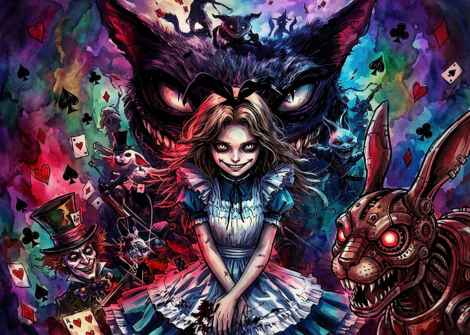 Dark Twisted Alice in Wonderland Illustration