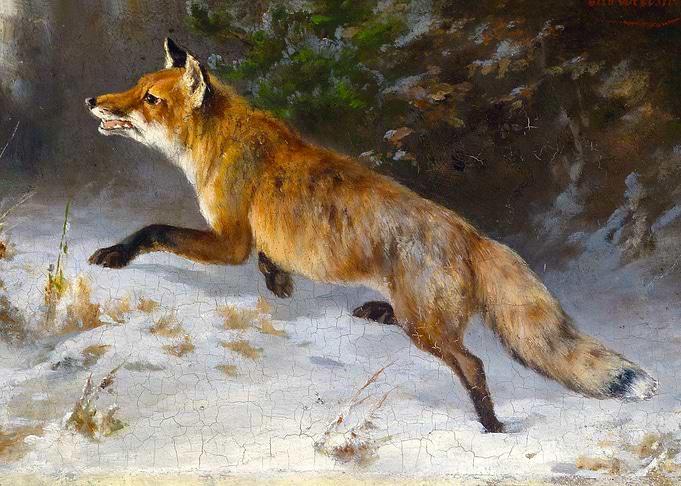 Fox in Winter Forest Painting by Otto Grashey