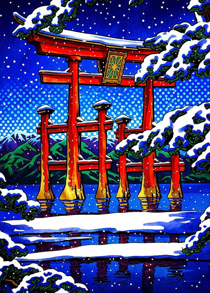 Snowy Torii Gate Pop Art